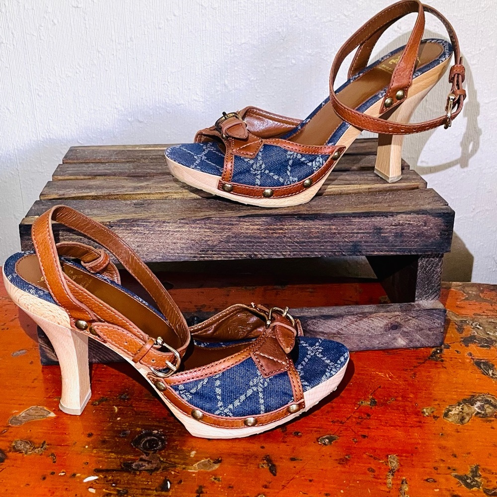 Burberry Wooden Platform Open Toe Heel Ankle Strap Sze 41 (US 10) Make An Offer! - Picture 3 of 10